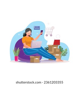 Girl Online Shopping Vector Illustration