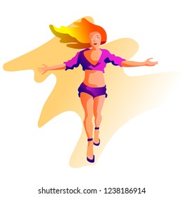 Girl with open arms. Joyful woman. Vector illustration.