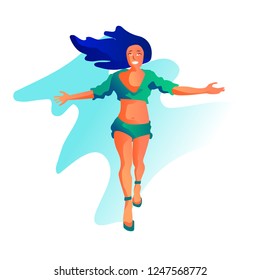 Girl with open arms. Joyful woman. Vector illustration.