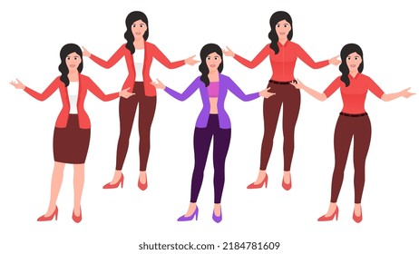 Girl opening hand wide, Hand gesture character vector illustration set.