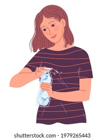 Girl opens a bottle of water to drink in the heat