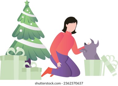 The girl opens the gift of a pet.