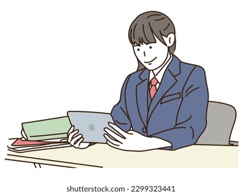 
Girl operating a tablet with a smile