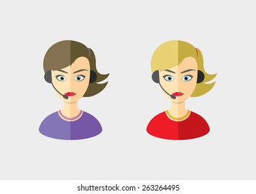 Girl Operator Face Icons Vector