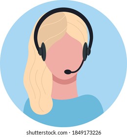 Girl operator. Full face. Blue background