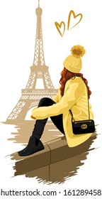 girl opposite the Eiffel tower