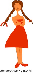 A girl in an orange dress with an orange shoes, vector, color drawing or illustration.