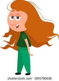 Girl with orange hair ,illustration, vector on white background