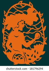 Girl with oranges - vector paper cutting