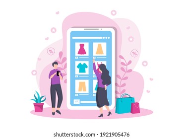 A girl Orders From Smartphone Online Shopping Flat Design for Website Landing Page, Marketing Elements, or E-commerce  Illustration, Web Banner, and Digital Payment 
