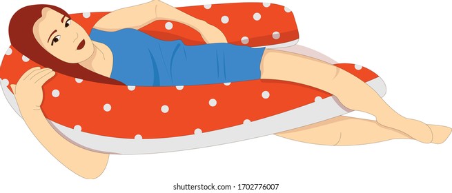Girl in an orthopedic pillow. Maternity Pillow