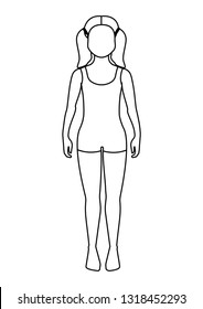 Girl Outline Silhouette. Teenager Outline In Underwear. Normal Body