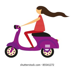 girl over motorbike isolated over white background. vector