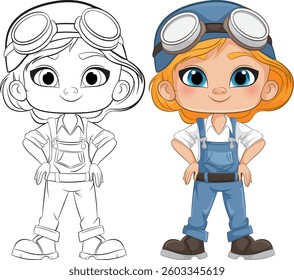 Girl in overalls with goggles and cap