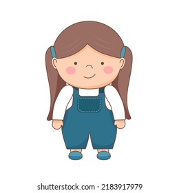 Girl in overalls isolated on white