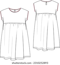 girl oversize short sleeve round neck dress technical drawing vector