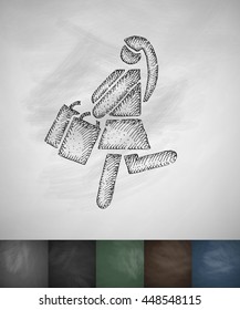 Girl with packages icon. Hand drawn vector illustration
