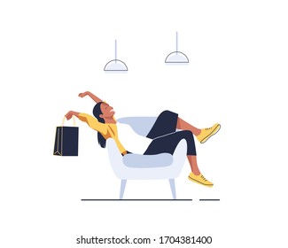 The girl with the packages,Beautiful woman is shopping,Fashionable. Vector illustration in cartoon style