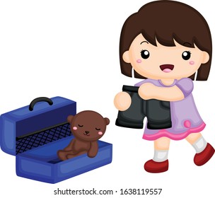 Girl Packing Her Favorite Thing To The Suitcase