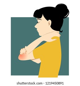 Girl with a pain in an elbow joint, vector image, eps10