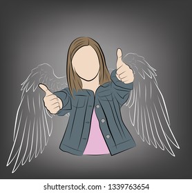 girl with painted wings. vector illustration.