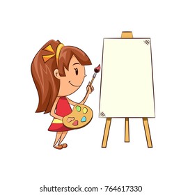 Girl Painting Blank Canvas Stock Vector (Royalty Free) 764617330 ...