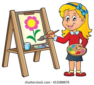 Girl painting on canvas 1 - eps10 vector illustration.