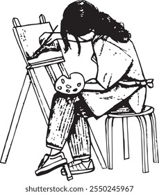 a girl painting on canvas. Versatile vector illustration suitable for various surfaces, including paper, fabric, and beyond.