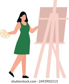 The girl is painting on canvus.