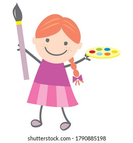 Girl and painting, vector illustration