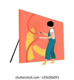 The girl paints an abstract picture. Contemporary art concept. Vector illustration of young creative woman isolated on white background