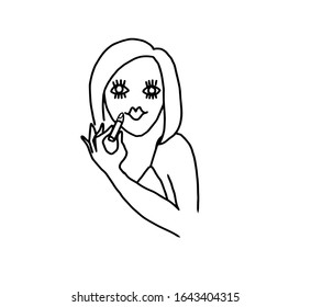 The girl paints her lips. Minimalistic illustration, icon, line.