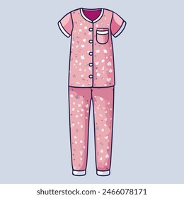 Girl pajamas set. Textile night clothes for kids sleepwear pajamas. Cute pink nightwear collection. Things for the good sleep. Cozy house clothes isolated on hellblau background. Vector illustration