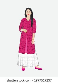 girl from Pakistan wearing Kameez and skirt