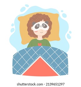 Girl in panda sleeping mask, vector