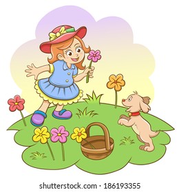 Girl in park with her dog.EPS10 File  simple Gradients