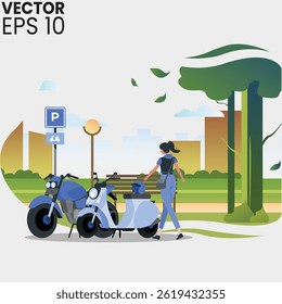 A girl parking her bike