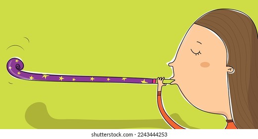 Girl with a party blower
