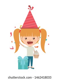 girl with party hat and gift box in birthday celebration