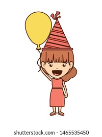 girl with party hat and helium balloon in birthday celebration
