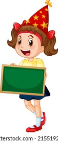 Girl with party  hat holding blank board illustration