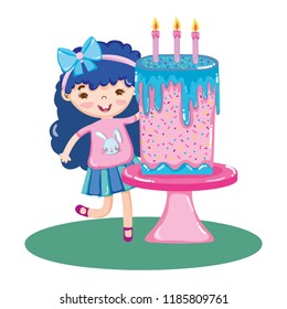 girl in the party with sweet cake and canddles