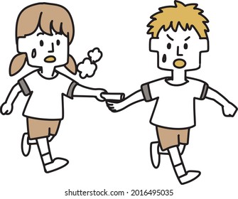 Girl passing the relay baton