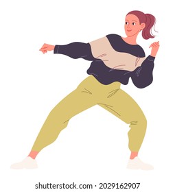Girl passionately dancing contemporary dance. Vector illustration
