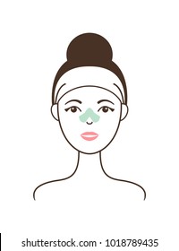 Girl with patch against black spots on her nose isolated cartoon vector illustration on white background. Cosmetic tool for skin problems solution.