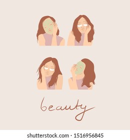 Girl with patches under her eyes. Woman in facial mask. Product for beauty and youth. 