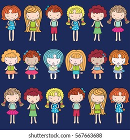 girl pattern doudle vector background butterfly children