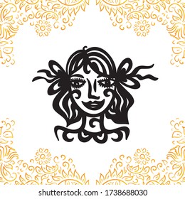 Girl and pattern floral background. Vector illustration 