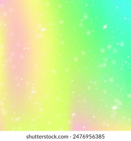 Patrón de chica. Degradado Unicornio Rosa. Fondo del arco iris. Efecto Girlish iridiscente. Invitación mágica púrpura. Holograma del universo azul. Fondo Kawaii. Estrellas Chica Patrón.