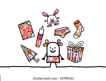 girl & patterned accessories